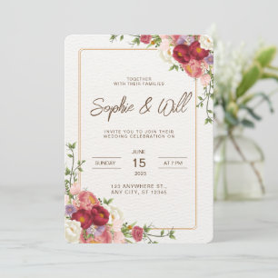 Elegante dunkelrote Blumen-Hochzeitseinladung Einladung