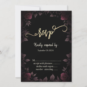 Elegante dunkelrote Burgunderrosen schwarze RSVP Einladung