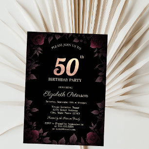 Elegante dunkelrote Burgunderrosen Schwarzer 50. G Einladung