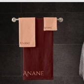 Elegante dunkelrote und rosa Typografie Badhandtuch Set