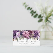 Elegante, dunkelviolette Blumen Business Cards Visitenkarte (Stehend Vorderseite)