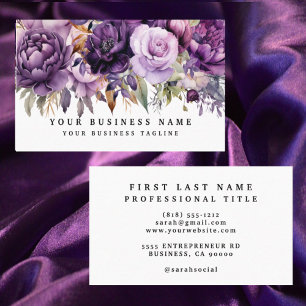 Elegante, dunkelviolette Blumen Business Cards Visitenkarte
