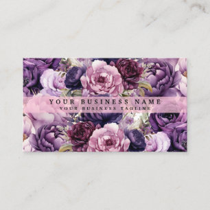 Elegante, dunkelviolette Blumen Business Cards Visitenkarte