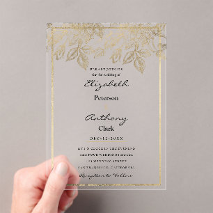Elegante dunkelviolette goldene luxuriöse florale  acryleinladungen