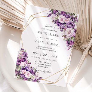 Elegante dunkelviolette und rosafarbene florale Ho Einladung