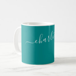 Elegante dunkle Aqua-Farbe moderne Name Personalis Kaffeetasse