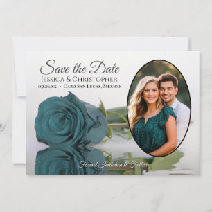 Elegante Dunkle Aqua Türkisrose Oval Foto Hochzeit Save The Date