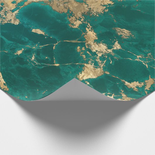 Elegante dunkle Aquamarine grüne goldene Marmorkul Geschenkpapier (Ecke)