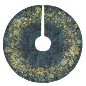 Elegante Dunkle Aquamarine Samt Gold Schneeflocken Polyester Weihnachtsbaumdecke (Vorderseite)