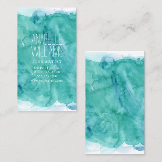 Elegante, dunkle Aquamarine Wasserfarbe Visitenkarte (Vorne/Hinten)