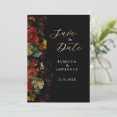 Elegante, dunkle Blume Hochzeit Save The Date (Stehend Vorderseite)