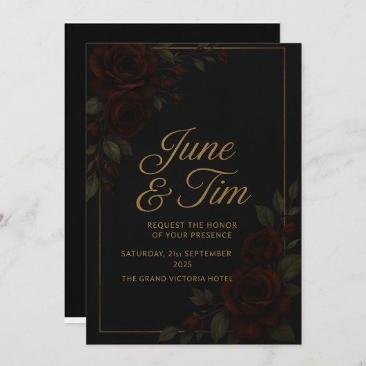 Elegante, dunkle Blumen Einladung (Vorne/Hinten)