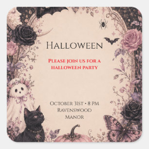 Elegante dunkle botanische Halloween-Party Quadratischer Aufkleber