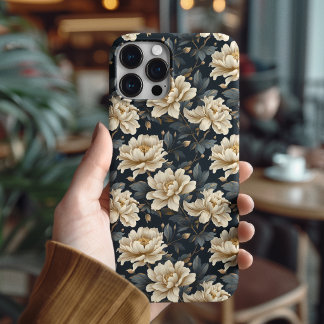 Elegante dunkle botanische Vintage-Pfingstrose iPhone 16 Pro Hülle