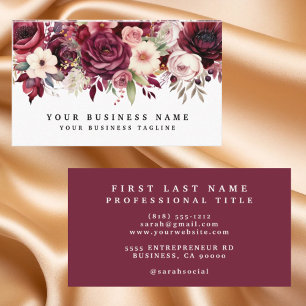 Elegante, dunkle Burgund-Blume Business Cards Visitenkarte