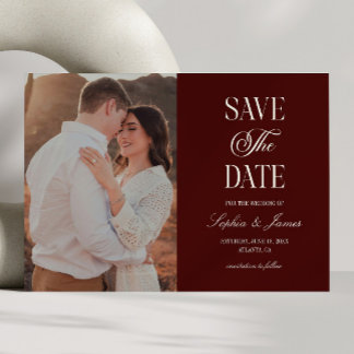Elegante dunkle Burgunder-Elfenbein-Hochzeitsbild Save The Date