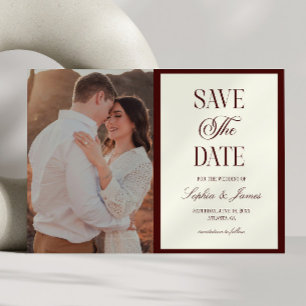 Elegante dunkle Burgunder Ivori Hochzeit Bild Save The Date