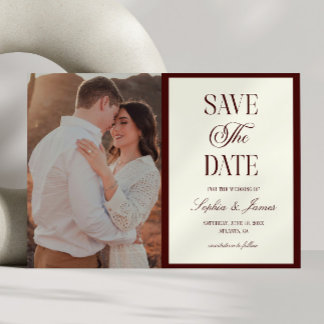 Elegante dunkle Burgunder Ivori Hochzeit Bild Save The Date