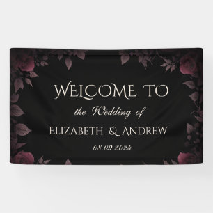 Elegante dunkle Burgunderrosen schwarze Hochzeit Banner