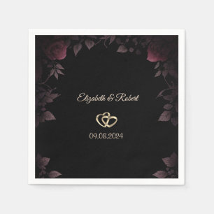Elegante dunkle Burgunderrosen schwarze Hochzeit Serviette