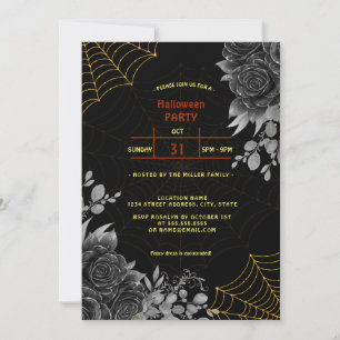 Elegante dunkle Floral-Spinnennetz-Halloween-Kostü Einladung