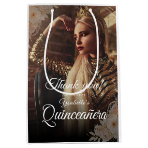Elegante dunkle Foto-Quinceañera-Geschenkbox Mittlere Geschenktüte