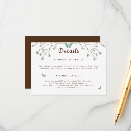 Elegante dunkle Goldschmetterlingsdetails Begleitkarte (Vorderseite/Rückseite Beispiel)