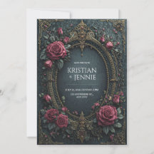 Elegante Dunkle Gothic Burgunderrote Oval Hochzeit