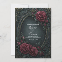 Elegante Dunkle Gothic Burgunderrote Oval Hochzeit Einladung