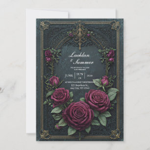 Elegante Dunkle Gotische Burgunder-Rosen-Bogen-Hoc Einladung