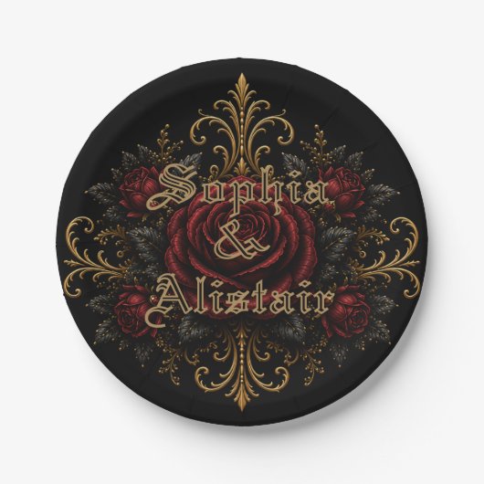 Elegante dunkle gotische Hochzeitspapierteller & - Pappteller (Vorderseite)