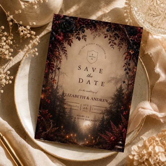 Elegante dunkle Herbsthochzeit Save The Date