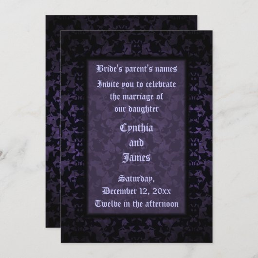 Elegante, dunkle Hochzeiten Einladung (Vorne/Hinten)