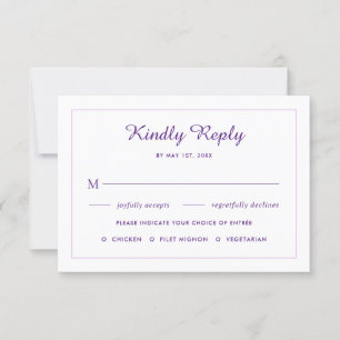 Elegante, dunkle lila Blume Hochzeit RSVP Karte