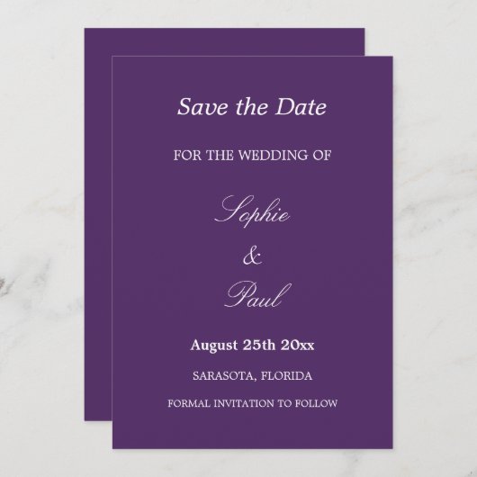 Elegante dunkle Lila Hochzeit speichern Sie das Da Save The Date (Vorne/Hinten)