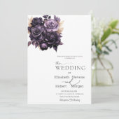 Elegante dunkle Lila Rose Hochzeit Einladung (Stehend Vorderseite)