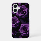 Elegante dunkle Lila Rose Monogram Phone Case iPhone 16 Hülle (Rückseite)