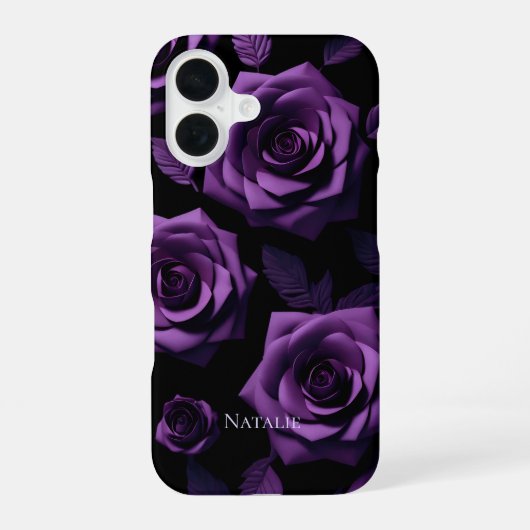 Elegante dunkle Lila Rose Monogram Phone Case iPhone 16 Hülle (Rückseite)