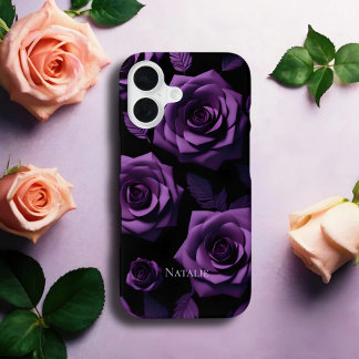 Elegante dunkle Lila Rose Monogram Phone Case iPhone 16 Hülle