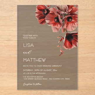 Elegante dunkle melancholische rote Blumen Acryleinladungen