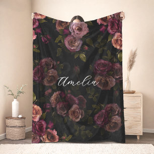 Elegante dunkle rosa-bordeauxfarbene Blumengestalt Fleecedecke