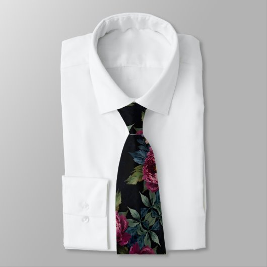 Elegante dunkle rosa florale Wasserfarbe  Krawatte (Gebunden)
