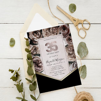 Elegante Dunkle Rose 35. Geburtstag Einladung