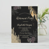 Elegante Dunkle Rose Glitzer Tropfen Rente Einladung (Stehend Vorderseite)