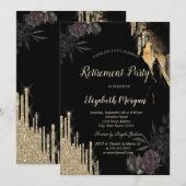 Elegante Dunkle Rose Glitzer Tropfen Rente Einladung (Vorne/Hinten)