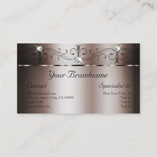 Elegante Dunkle Rose Gold gequetscht Juwelen mit F Visitenkarte (Rückseite)