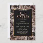 Elegante dunkle Rose Schwarzer Sweet 16 Einladung (Vorderseite)
