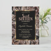 Elegante dunkle Rose Schwarzer Sweet 16 Einladung (Stehend Vorderseite)