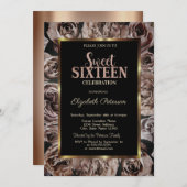 Elegante dunkle Rose Schwarzer Sweet 16 Einladung (Vorne/Hinten)