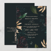 Elegante dunkle Samt-Burgunderrose QR-Code-Hochzei Einladung (Vorne/Hinten)